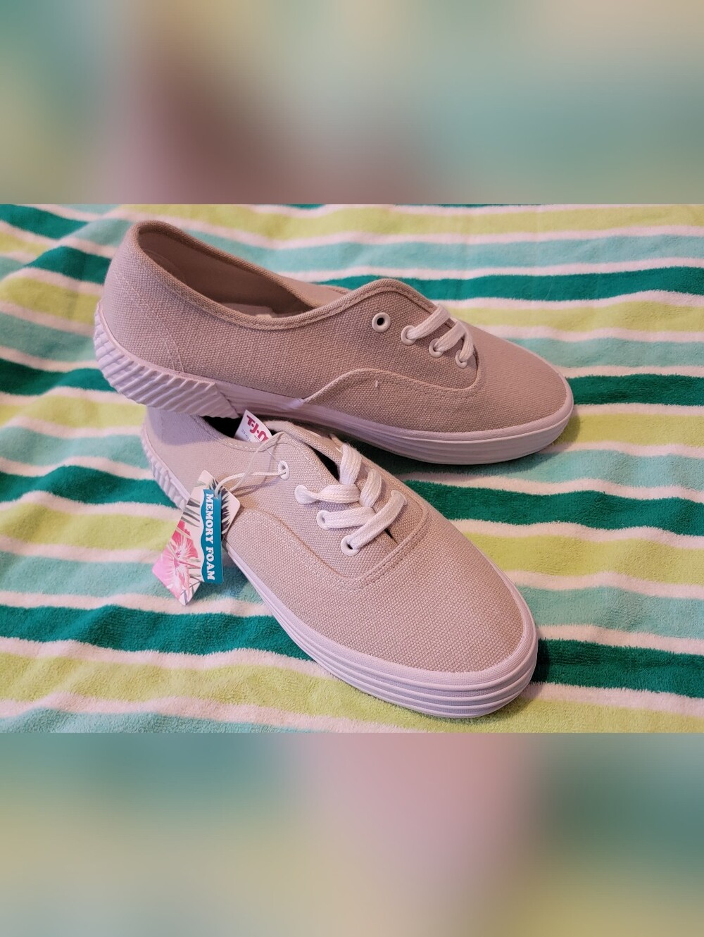 Tommy Bahama Light Beige Canvas Lace-Up Sneakers